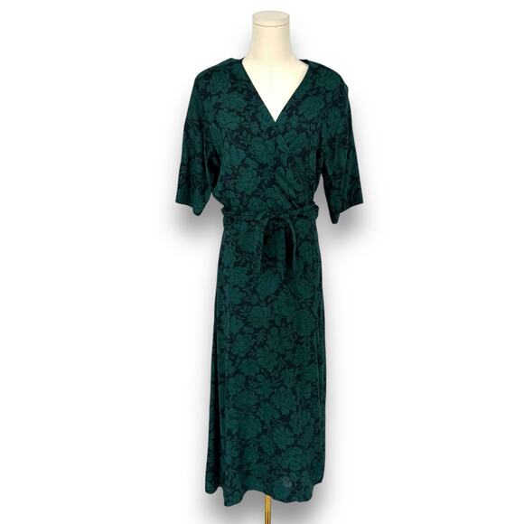 Vintage 1990s Laura Ashley Green Damask Floral Print Wrap Dress, Size 12 - Picture 1 of 8